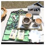 Jewelry, owl pottery, casters