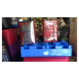 Rc cola crate and 2 cans of Colman camp fuel