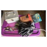 Metal box, drill holster, gloves, air chucks