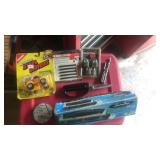 3 hole paper punch, electric tape, lock set