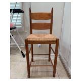 Pottery Barn light color wood frame ladder back counter top barstool with natural rush seating…..17-5/8w x 16-1/2 deep x 25 tall to seat (41-1/2 tall overall)