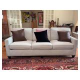 Mayo traditional sofa with performance tweed-like fabric and 5” tapered wood legs…..87 x 22-1/2 x 19 tall to seat (32 tall overall)….includes throw pillows