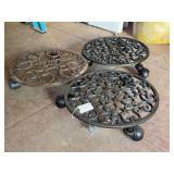 Grouping of (3) cast iron rolling plant stands…..11-1/2 and 12”D