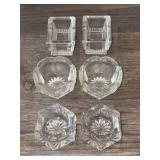 (3) sets of clear glass salt cellars….top rectangular pair does have chipping…..1” to 1-1/4” tall