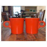Set of (2) Homer Laughlin Fiesta Ware Classic Ring Handle 10-1/4” Mugs in Tangerine Color