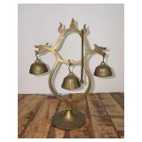 Vintage brass bell tree or tabletop gong set…..6”w x 8-1/2” tall