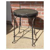 Small round black metal side table…..13-3/4D x 18-1/2” tall