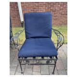 Lightweight wrought iron arm chair - needs repainted and cushion cleaned - 28-1/2 x 24-1/4 x 13-1/2 tall to seat (31-1/2 tall overall)