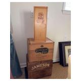 Grouping if (3) various size wooden wine and whiskey crates