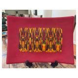 Decorative rectangular serving platter featuring a vibrant, abstract art pattern in red, orange, and yellow…..16 x 11-3/8