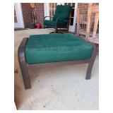 Black metal ottoman with thick green cushion…..both need good cleaning from dust and pollen….29-1/2 x 22 x 18-1/2 tall…..cushion is not stained - it’s been very gently wiped down for listing