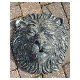 Solid concrete lions head wall hanger or can be propped to display or set up as a fountain…..14-1/4w x 16-1/4 tall