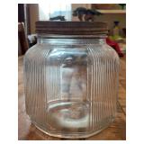 Vintage Owens Illinois Ribbed Paneled Octagonal Jar with lid…..7-1/2” tall