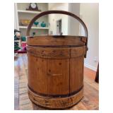 Antique Primitive 10" Wooden Firkin with 2 finger bands