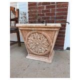 Composite material planter with medallion decor…..21-1/4” square x 20” tall