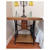 White brand treadle sewing machine base converted to sewing table…..30-1/2 x 18-1/2 x 29-1/2 tall…..OTHER CONTENTS NOT INCLUDED