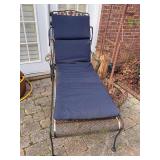 Wrought iron chaise lounge…..does have rust and needs repainted and cushion cleaned….23-1/2 x 43 x 16 tall to seat (45 tall overall)…..length from wheels is 61-1/2
