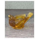 Degenhart Amber Glass Bird & Berry Salt Cellar…..3” long x 1-3/4” tall