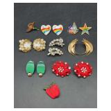 Grouping of vintage clip-on earrings and pins….some earrings do have imperfections
