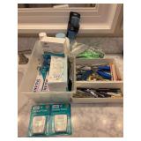 Wide variety of beauty and other supplies…..unopened toothpaste, unopened dental floss, unopened Dove soap, new hairbrush, clippers, scissors