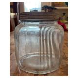Vintage Owens Illinois Ribbed Paneled Octagonal Jar with lid…..7-1/2” tall