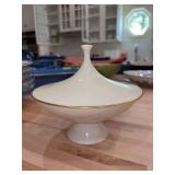 Lenox China Ivory and Gold Mid-Century Modern Pedestal Candy Dish w/lid