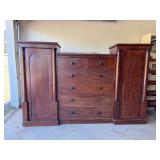3-piece wardrobe unit…..needs work - knob is missing and does show wear…..each side piece measures 28-1/2 x 23-3/4 x 65-1/4 tall - center unit measures 46 x 20-1/4 x 57-1/2 tall…..see all pics