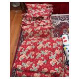 Ralph Lauren red floral queen size duvet (nin-matching comforter inside) with (5) pillows and cases and (2) extra pillow cases