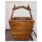 Antique Chinese handmade wood grain basket…..14-1/4” square x 24” tall