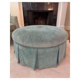 36” round ottoman with very soft teal colored upholstery