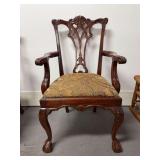 Chippendale-Style Mahogany Carved Ball and Claw Dining Arm Chair…..24-1/4 x 16-1/2 x 20 tall to seat (40 tall overall)