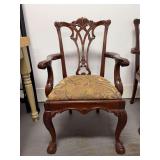 Chippendale-Style Mahogany Carved Ball and Claw Dining Arm Chair…..24-1/4 x 16-1/2 x 20 tall to seat (40 tall overall)