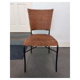 Black metal base wicker chair…..16-1/2 x 18 x 18 tall to seat (33-1/2 tall overall)…..one small piece of wicker is loose