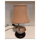 Rustic Farmhouse Accent Table Lamp with stone-like bird and Canterbury Roseart shade…..14” tall