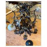 Vintage 6-arm chandelier with floral and leaf motif…..approx. 19-1/2” across x 24 tall