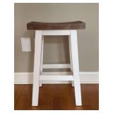 Hobby Lobby White & Brown Wood Saddle Stool….shows wear from normal use but lots of life left - 15 x 9 x 24 tall