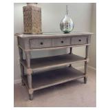 Aidan Gray distressed rustic look single drawer console table with antique-look mirrored top…..44-3/4 x 22 x 36 tall…..OTHER CONTENTS NOT INCLUDED