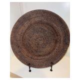 Hand woven brown wicker decorative charger with display stand…..14-1/4”D