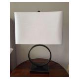 Modern black metal lamp with white rectangular linen-like shade…23-1/2” tall - made in China