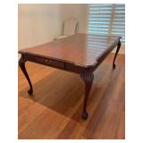 Lexington Link-Taylor Ball & Claw Foot Mahogany Dining Table with gorgeous carved legs, inlaid top and single drawers at each end…..75-1/2 x 42-1/1 x 31 tall…..very minor blemishes from normal use