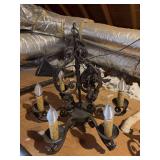 Vintage 6-arm cast iron chandelier with realistic candle drip lights…..approx. 23” across x 24” tall