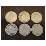 Group of six(6) Liberty Head "V" nickles SEE ALL PICS FOR DETAILS...