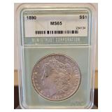 Slabbed 1890 Morgan Dollar S$1 MS65 NTC...
