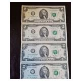 Four(4) Very Crisp Series 2013 $2 Bills H St. Louis Missouri...