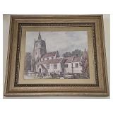 Framed print of St Andrew's Church in Castle Combe, Wiltshire, England. 15x13 in