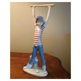 SIGNED Lladro 'Little Leaguer Exercising' porcelain figurine. 12.25 in tall.
