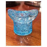 Light blue 'Daisy and Button' Fenton Top Hat Vase. 2.5 in tall