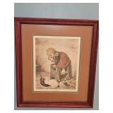 Framed antique print 'The Rabbit' by German painter Hermann Kaulbach. see her photos. 13.5x15.5 in tall