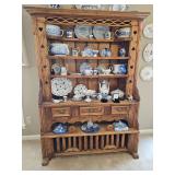 Antique reclaimed wood china hutch. 50x18.5X 71.25 in tall. Bottom of cabinet with 'door' open was for storing live fowl to be served at meals.Contents NOT included.