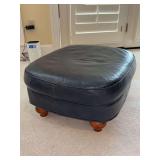 Leathercraft Inc. navy blue leather ottoman….shows slight wear but lots of life left…..27 x 23 x 13 tall